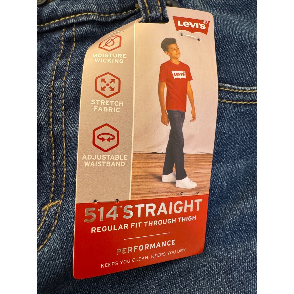 Levis 514 Straight Performance Blue Jeans Boys Size 18 Adjustable Waist NWT